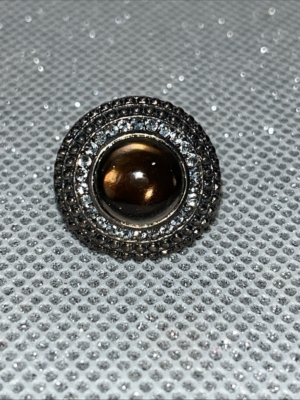 Classic Black Transparent brown Hematite Cabochon with Crystal Halo Vintage